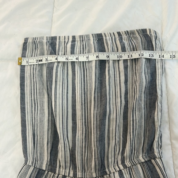 Anthropologie DREW Wide Split Leg Strapless Striped Romper Size XS cream blue - Picture 6 of 8